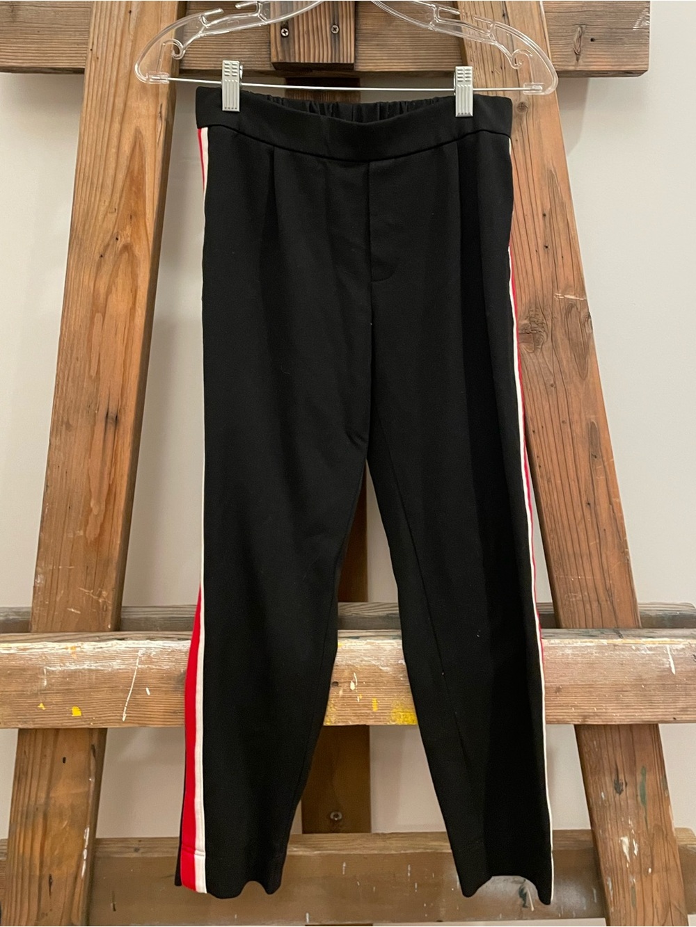 Black Men's Slim Track Pants with Red & White Side Stripe